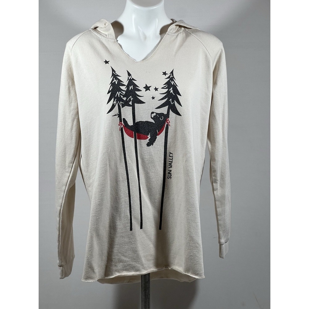 Anthropologie Marushka Hoodie Women Large Beige Cotton Knit Bear Boho Gorpcore